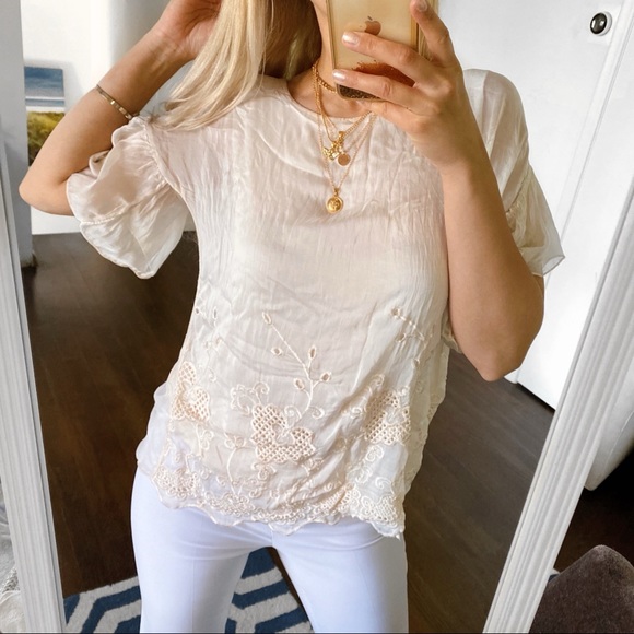 🐚 VIA SIGNORIA BEIGE SILK TOP! - Picture 2 of 16